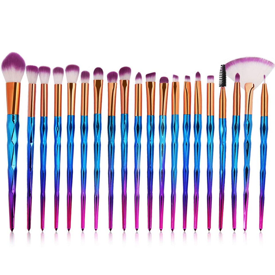 JSBelle Set de 20 Unicorn Maquillaje Pincel Cosmético Pinceles Eyeliner Sombra de ojos Blush Brushes