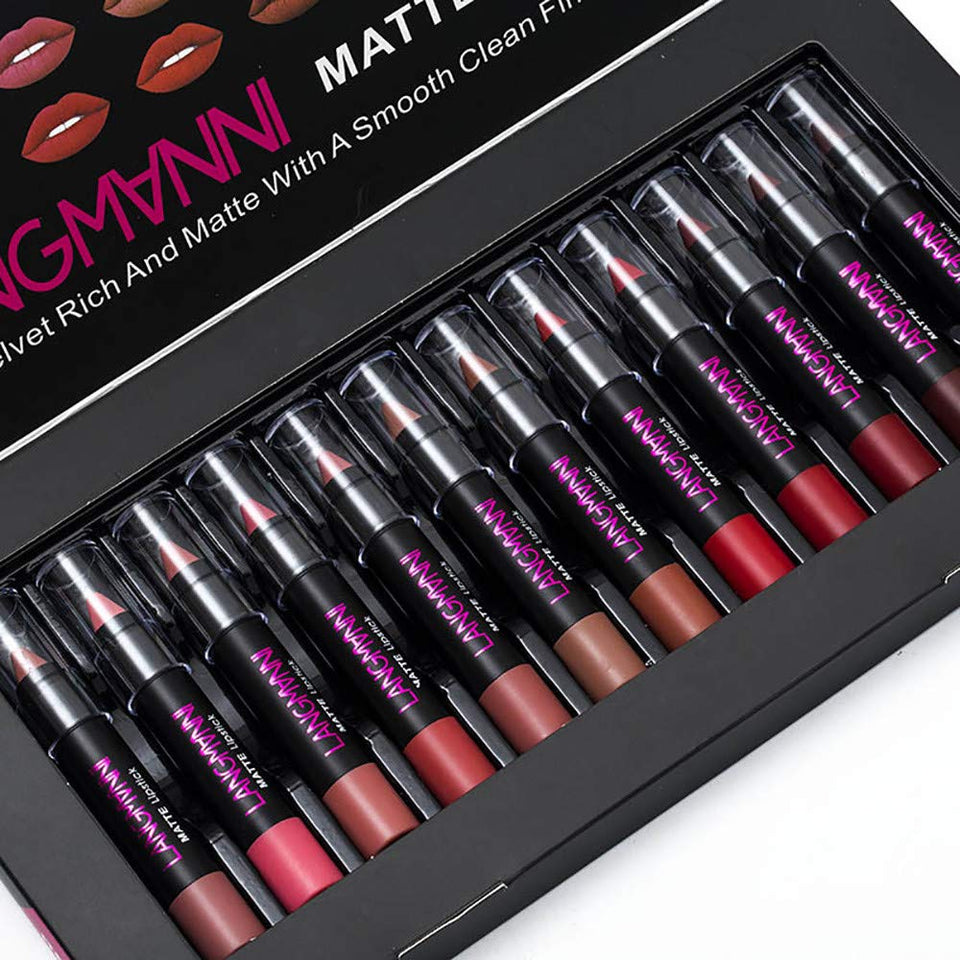 Becoler 12PCS Matte Velvet Lipsticks Impermeable Pluma Hidratante Larga duración Brillo de Labios Maquillaje de Pluma